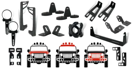 Extreme LED mounting brackets for bumper, hood, windshield, and roof