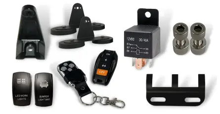 Extreme LED bracket, wireless remote, switches, screw pack, connector parts, harness switch, relay holder, magnetic bracket, spacer extension